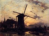 Boatman by a Windmill at Sundown by Johan Barthold Jongkind